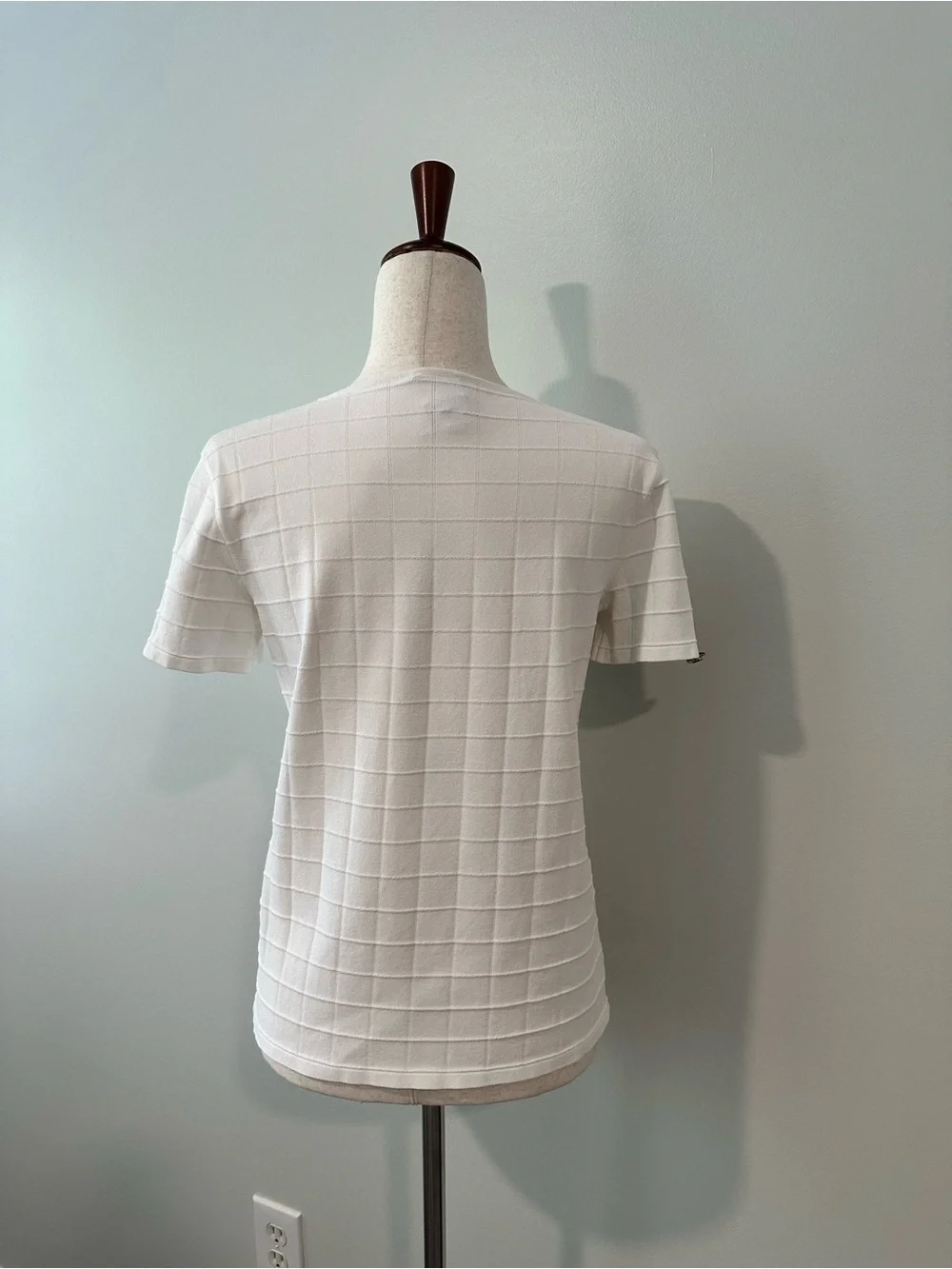 CHANEL Classic White Grid-Texture Short Sleeve Top